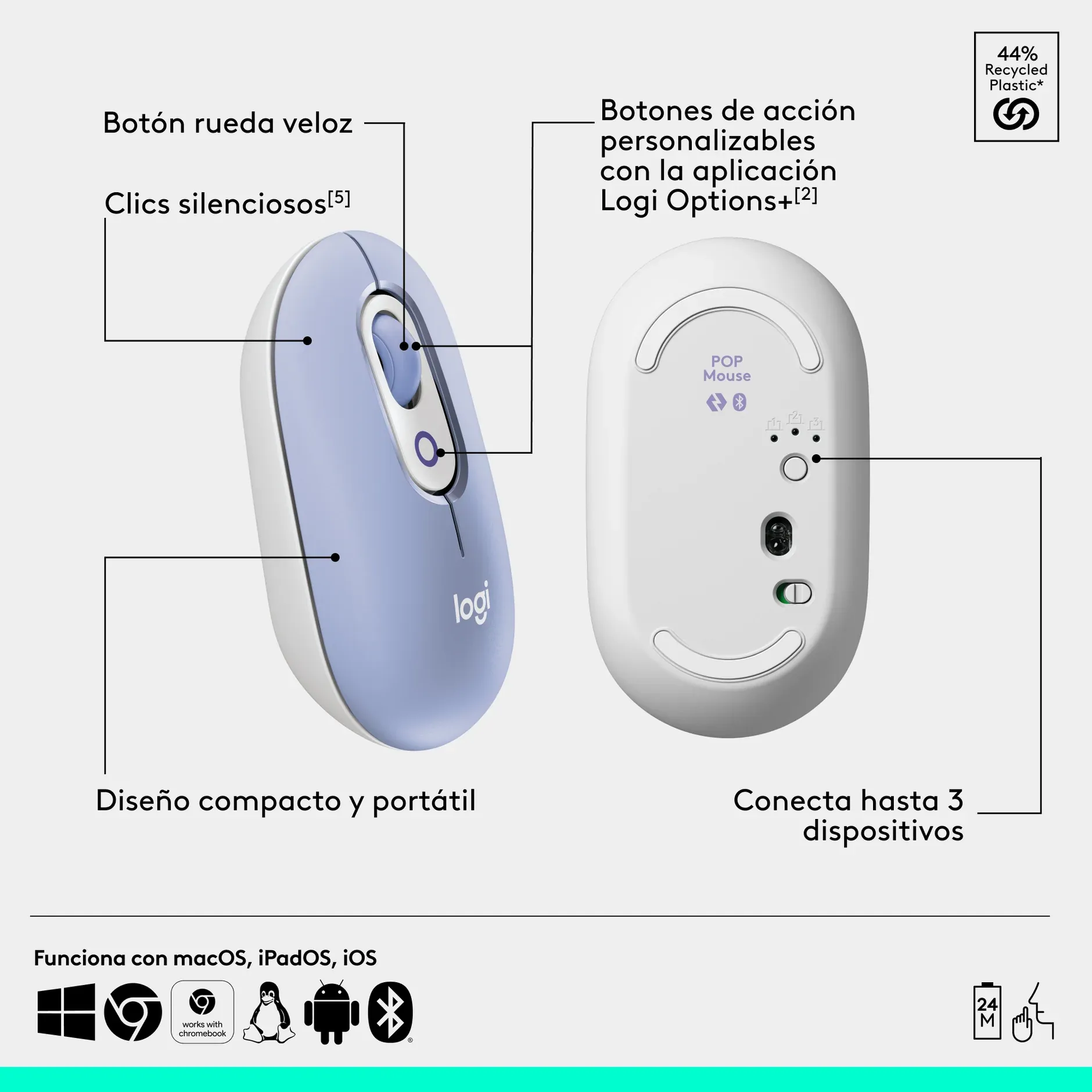COMBO TECLADO MOUSE LOGITECH POP ICON INALAMBRICO NEGRO, vista 3